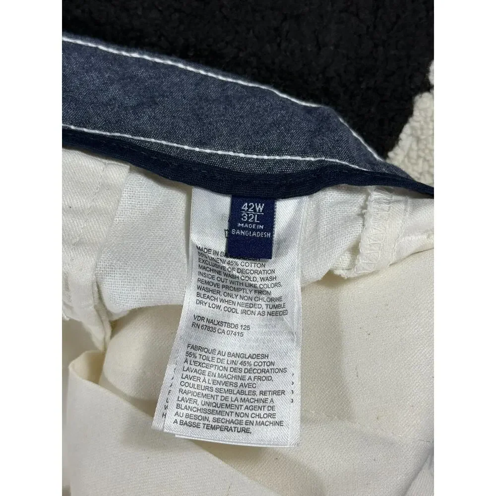 Nautica Pants Mens 42x32 Cream Linen Blend Casual Beach Cotton Trousers